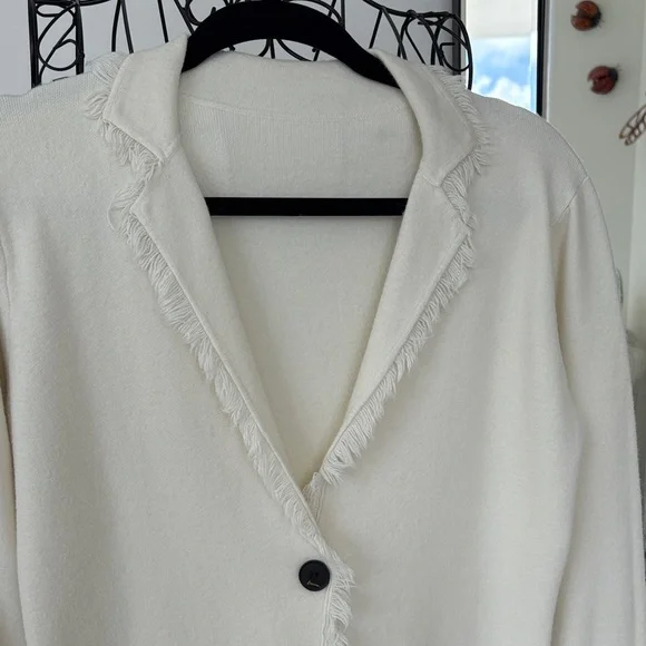 Elegant Cream Fringed Knit Blazer - Picture 2 of 11